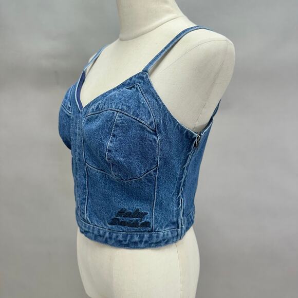 Vintage Y2K Harley Davidson Denim Bustier Crop Top Corset Style Tank Small - Picture 6 of 16